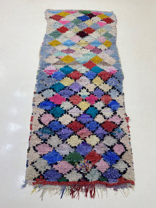 Boucherouite Moroccan Rug Runner 4x9, Colorful Vintage Runner.