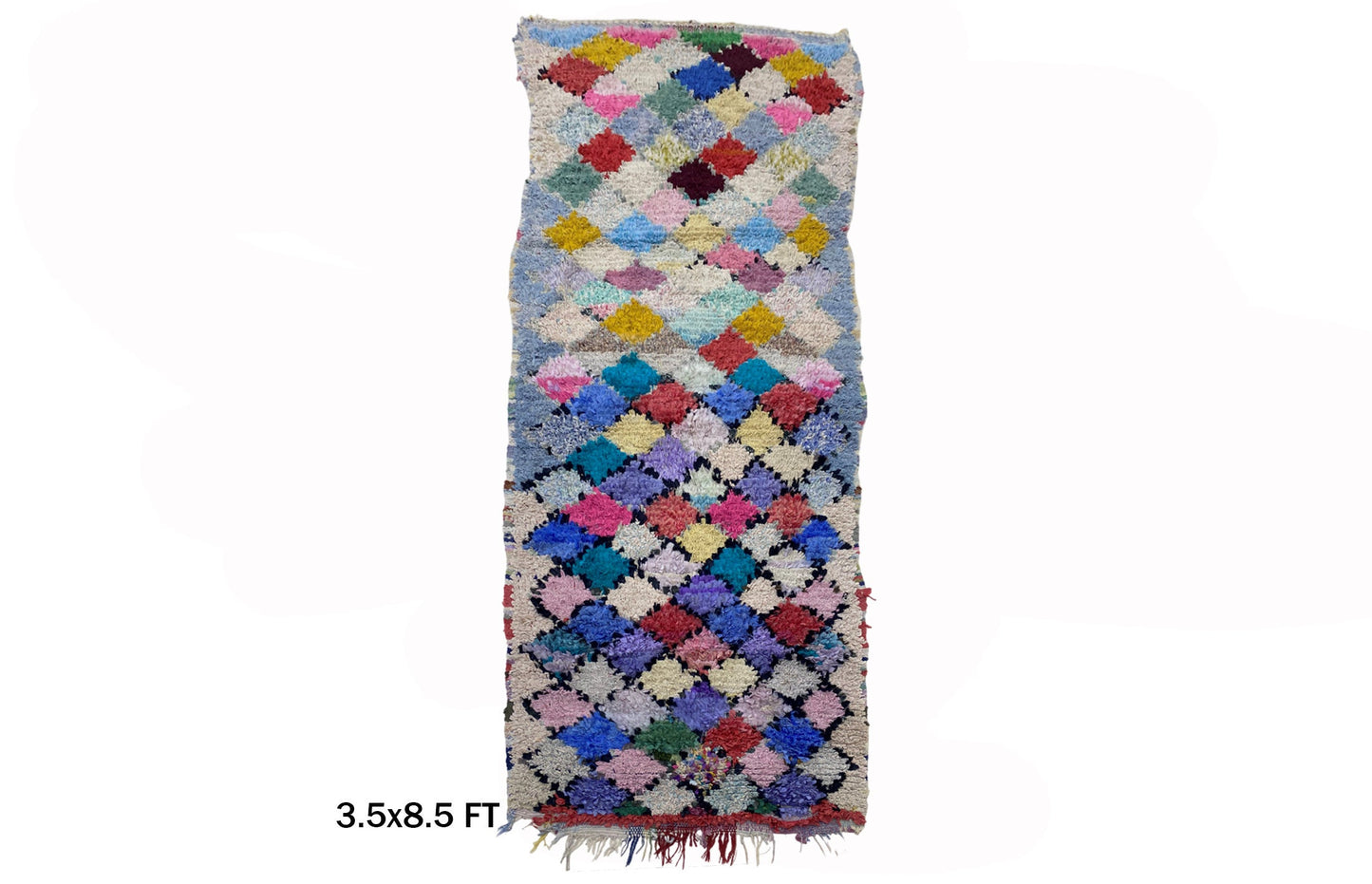Boucherouite Moroccan Rug Runner 4x9, Colorful Vintage Runner.