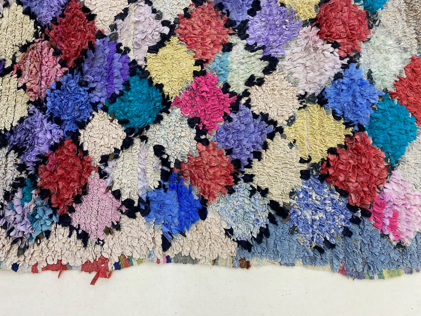 Boucherouite Moroccan Rug Runner 4x9, Colorful Vintage Runner.