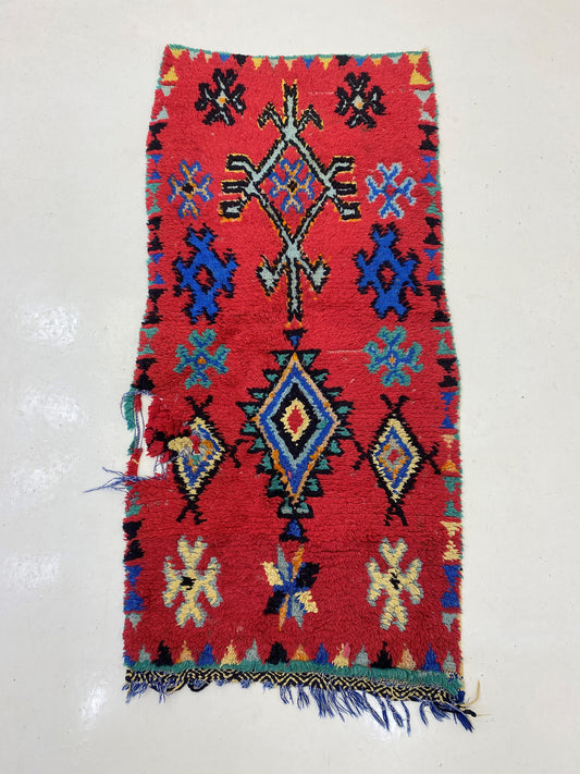 Petit tapis marocain 2x5, tapis berbère vintage en laine.