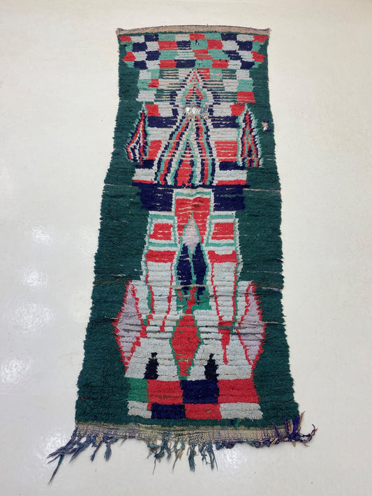 3x9 Boho Moroccan Rug Runner, Vintage Colorful Runner.