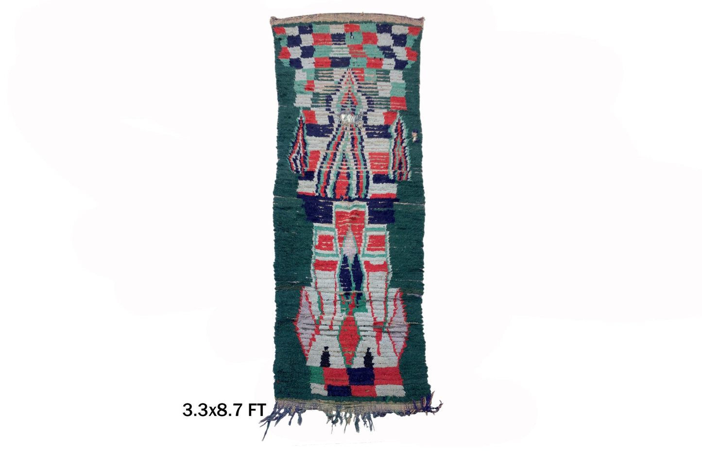 3x9 Boho Moroccan Rug Runner, Vintage Colorful Runner.