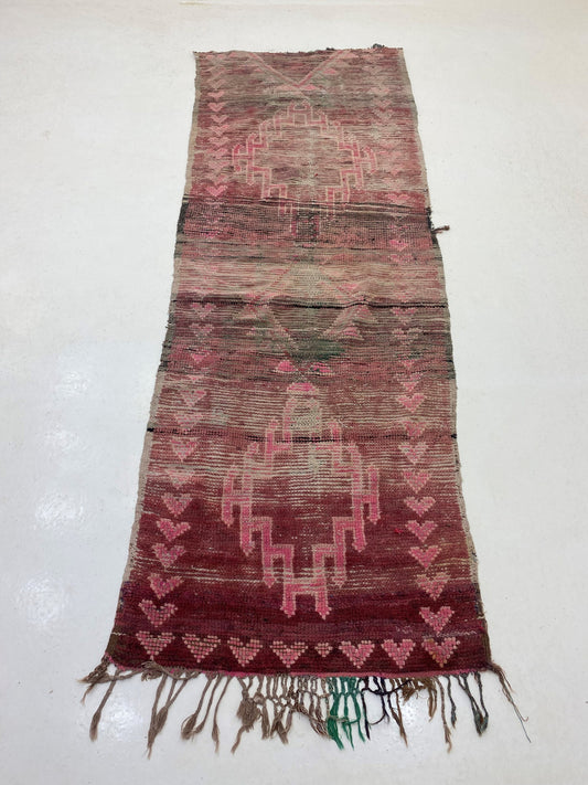 3x9 Wool Moroccan Rug Runner, Vintage Home Decor.