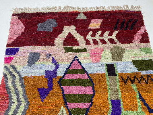 Handwoven Boho Moroccan Berber Rug, Colorful Wool Accent Rug.