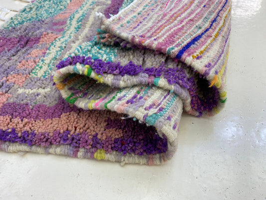Colorful Moroccan Wool Berber Rug, Kitchen Hand Knotted Carpet.