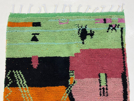 Colorful Moroccan Wool Rug, Vibrant Boho Handmade Area Rug.