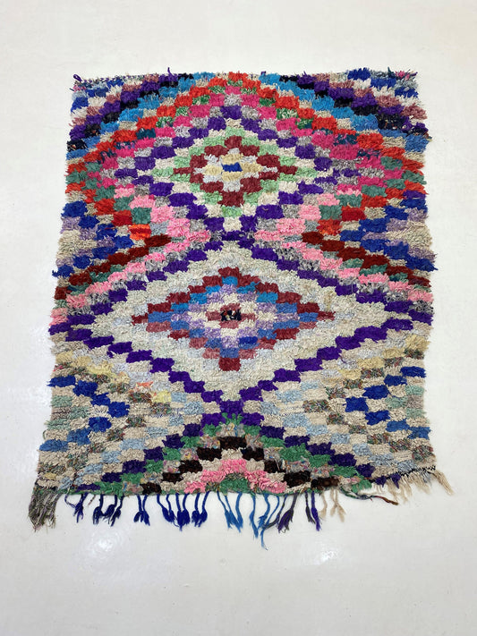 4x6 Colorful Moroccan Berber Vintage Rug, Boucherouite rug.