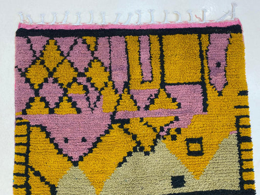 Tapis de cuisine marocain fait main, tapis berbère en laine colorée.