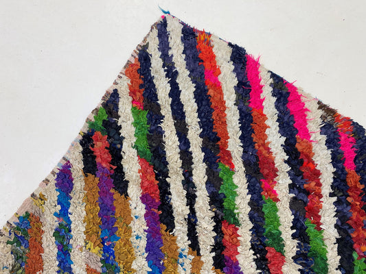 5x5 Moroccan Rug, Vintage Cozy Boho Rug, Colorful Boucherouite Striped Rug.