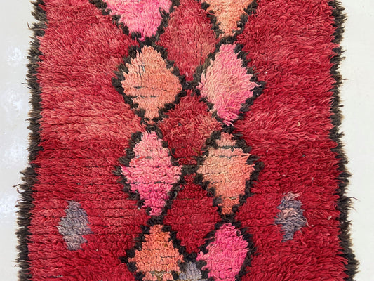 Tapis marocain 3x7, tapis de décoration d'intérieur bohème vintage - Tapis en laine à diamants colorés.