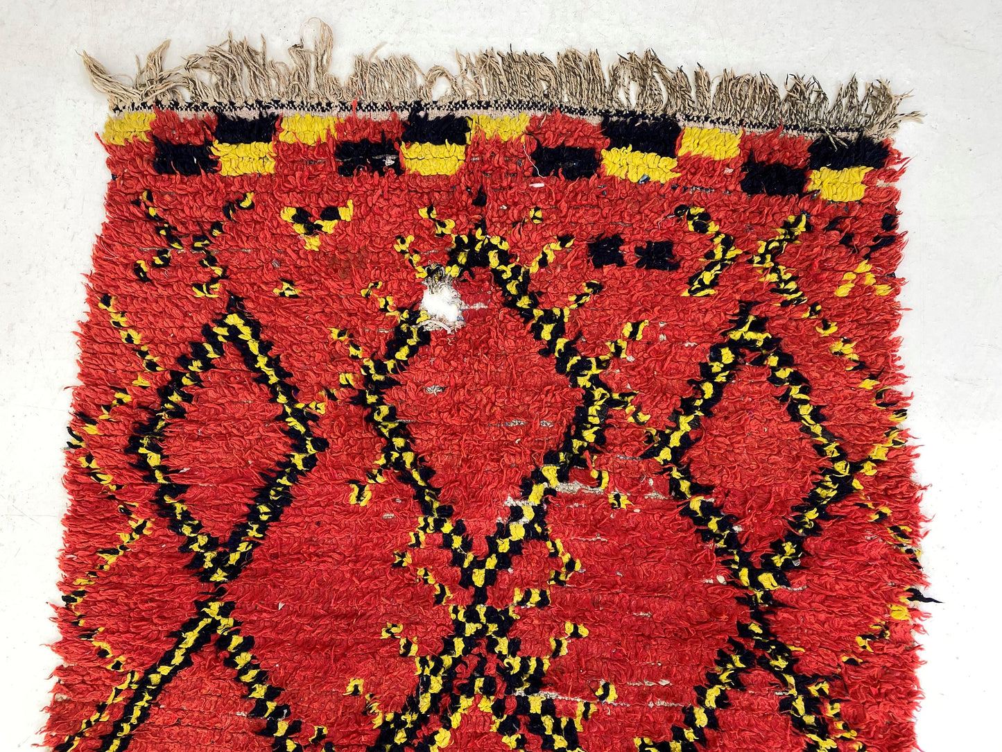 3x9 Vintage Diamond Moroccan Rug, Berber Unique Boho Runner.