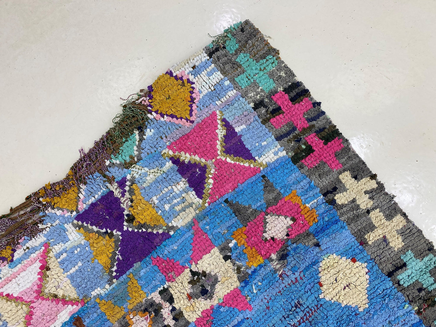Boucherouite Vintage Moroccan Rug 3x6 , Colorful Diamond Area Rug.