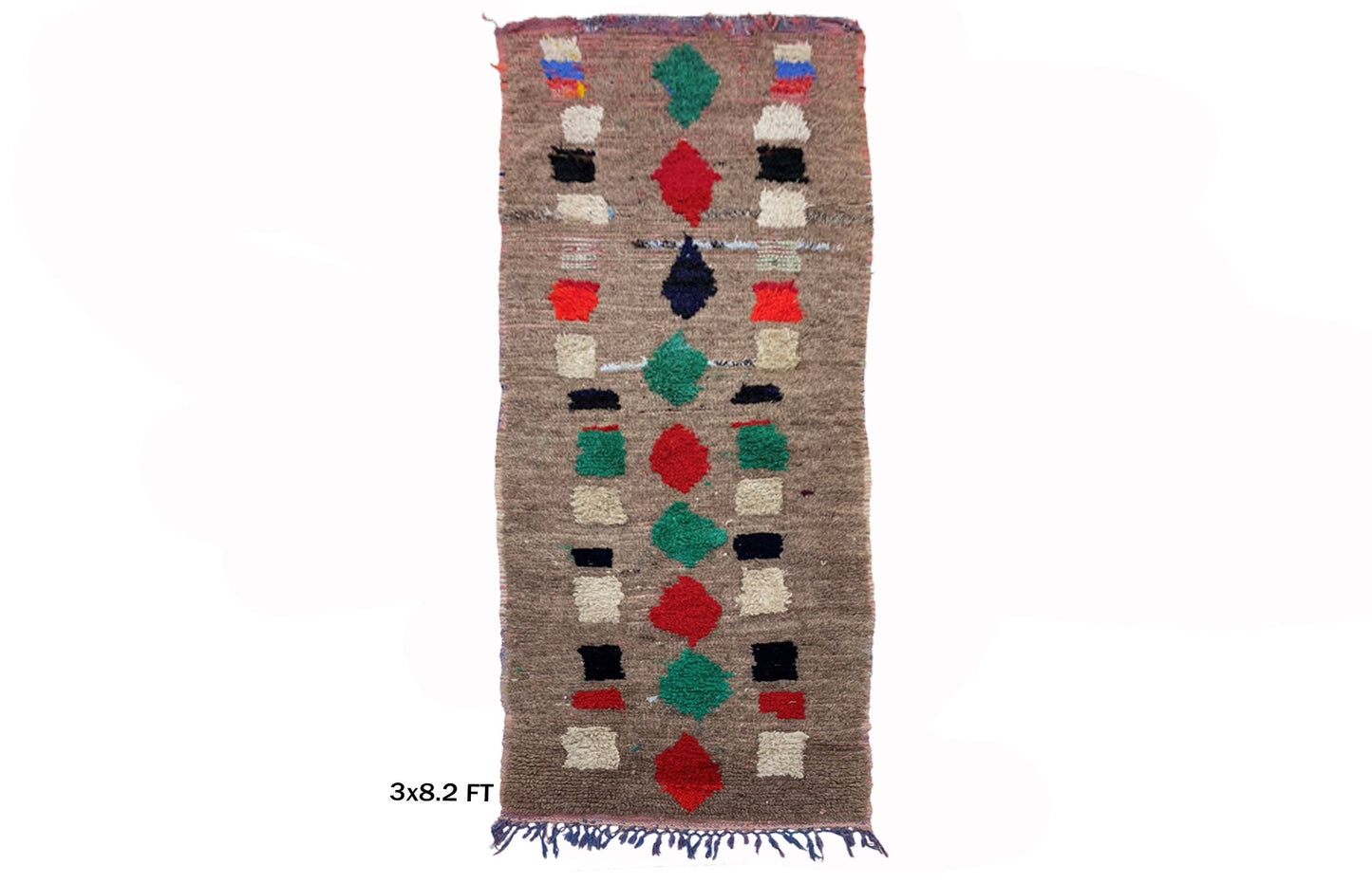 Colorful Vintage Moroccan 3x8 Runner Rug.