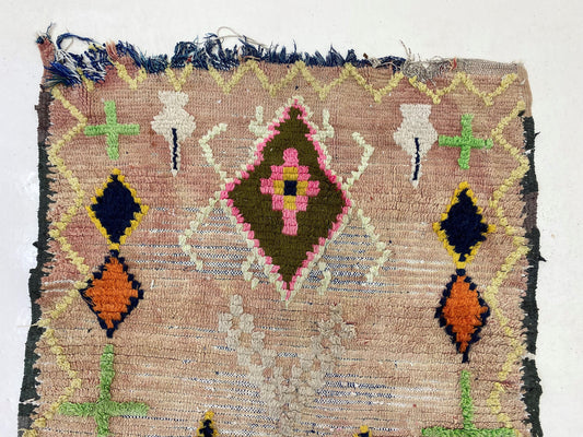 4x5 Vintage Moroccan Rug, Dimond Colorful Area Rug.