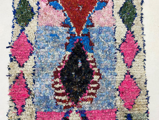 4x9 Boucherouite Moroccan Runner Rug, Boho Vintage Decor for Your Home.