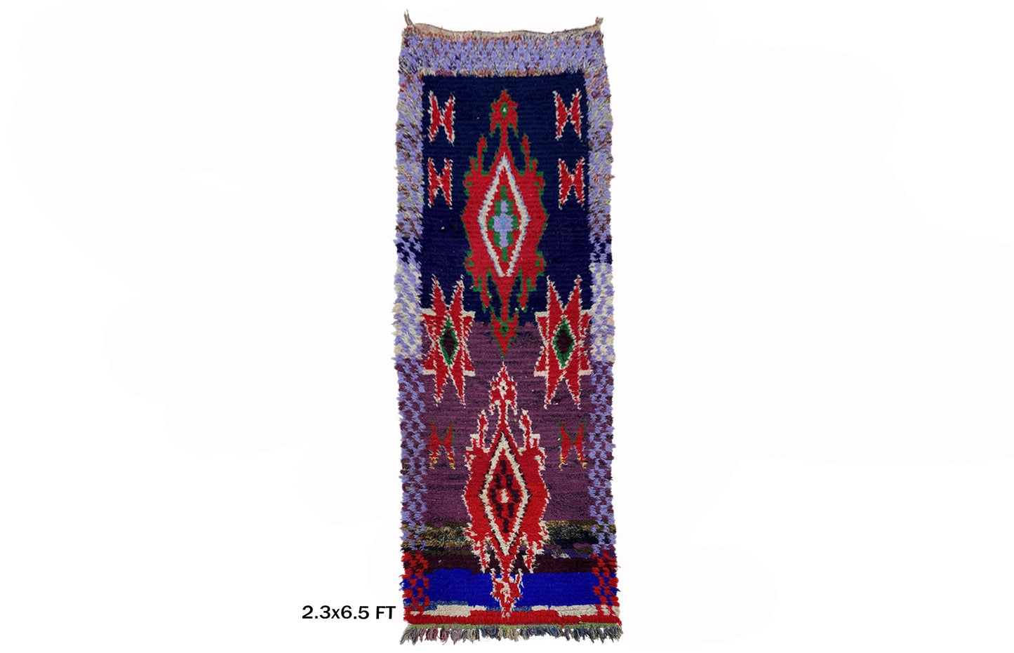 2x6.5 Feet Moroccan Runner, Vintage Colorful Runner Rug, Boho diamond Rug.