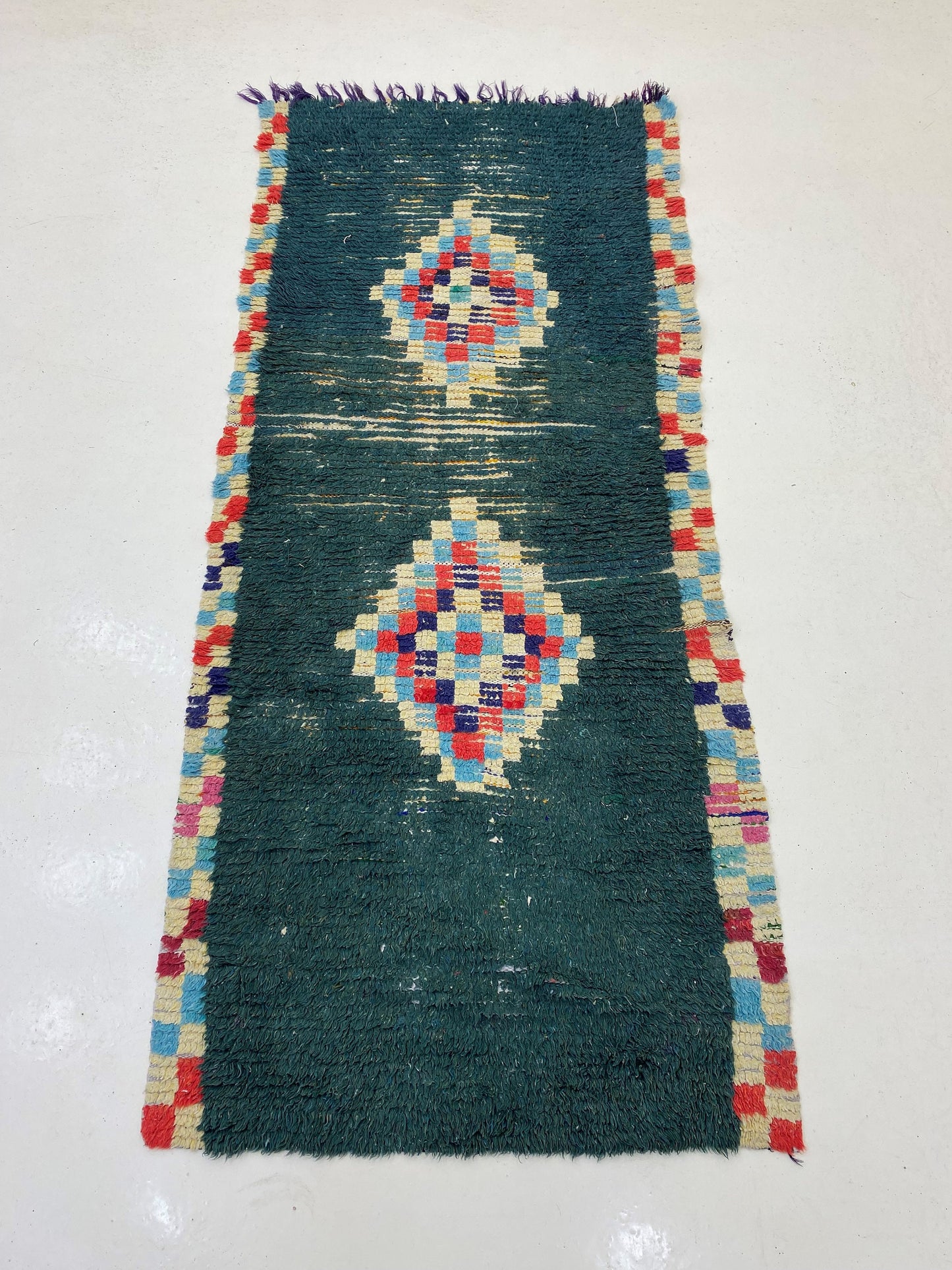 3x7 Long Moroccan Runner Rug, Vintage Diamond Runner Rug.