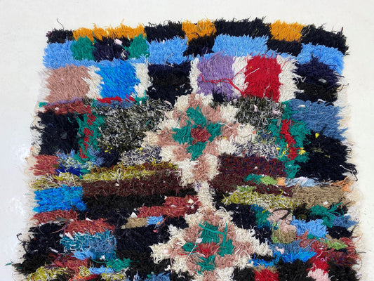 3x7.5 Geometric Moroccan Runner, Vintage Used Runner Rug.