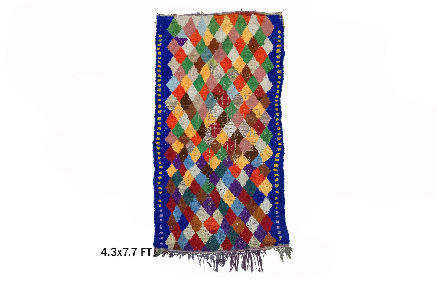 4x8 Colorful Berber Moroccan Rug, Vintage Diamond Area Rug.