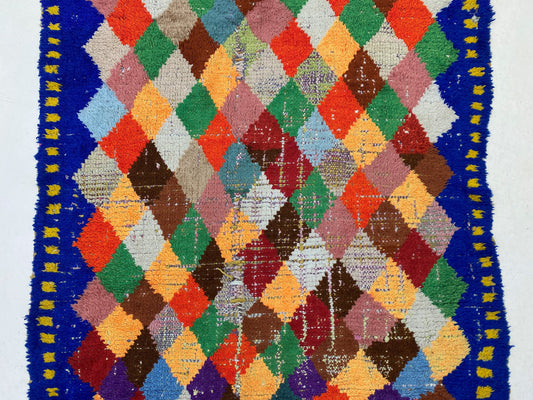 Tapis berbère marocain coloré 4x8, tapis vintage à losanges.