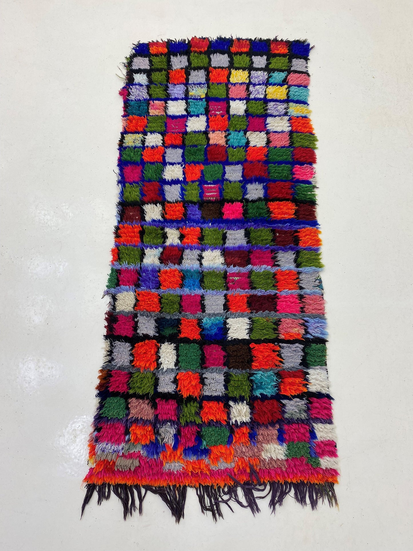 Checkered Moroccan 2.5x6 Runner Rug, Small multicolor Rug Runner.