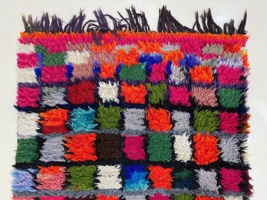 Checkered Moroccan 2.5x6 Runner Rug, Small multicolor Rug Runner.