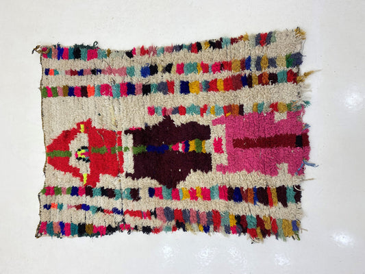 Tapis marocain coloré 3x5, tapis de décoration berbère vintage.