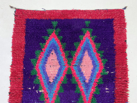 3x7 Vintage Moroccan rug, Minimalist Diamond Rug.