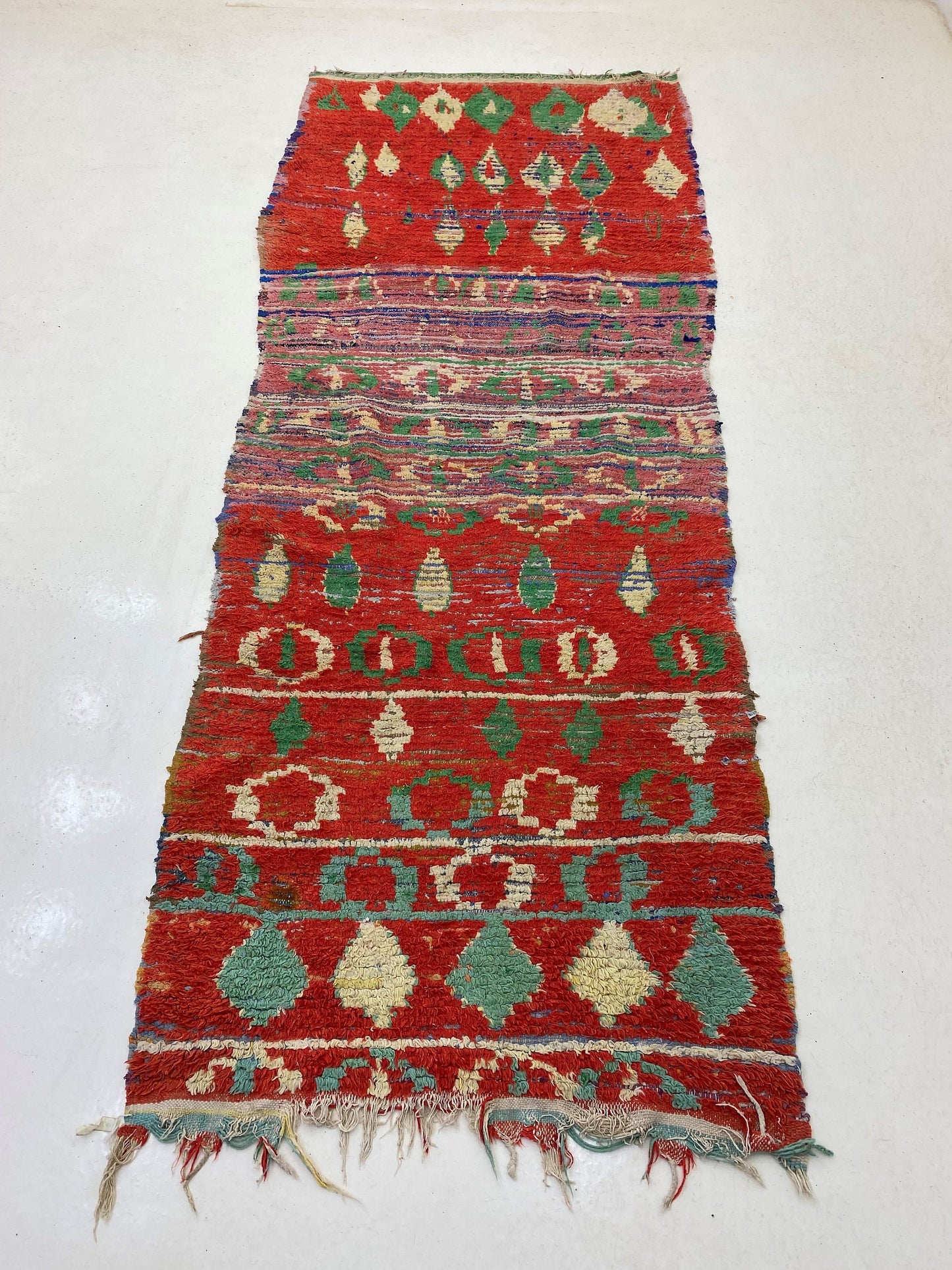 Vintage Moroccan Runner Rug, Long Red 3x7 Rug Runner.
