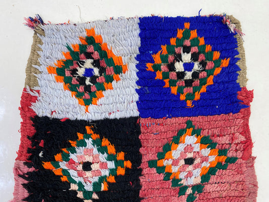 Tapis de couloir vintage étroit 2x9, motif diamant coloré.