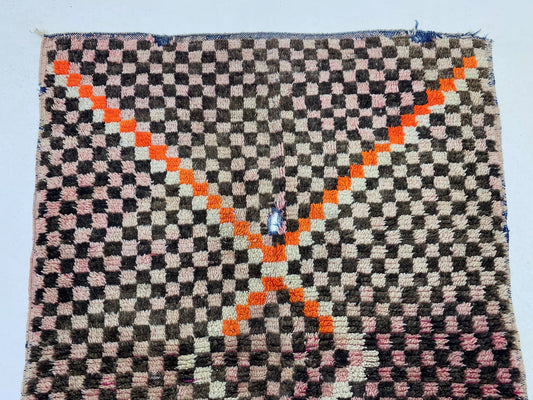 Checkerboard Rug, 4x7 Berber Vintage Moroccan Rug.