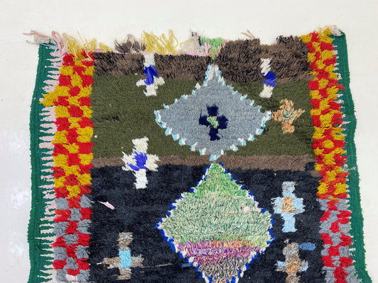 Small Moroccan 3x5 Rug, Vintage Diamond Decor Area Rug.