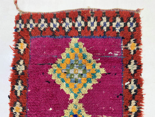 Long Moroccan 3x7 Rug, Colorful Vintage Wool Rug.