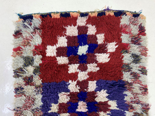 Colorful Diamond 2x8 runner, Narrow Moroccan Runner Rug, Checkered Vintage rug.