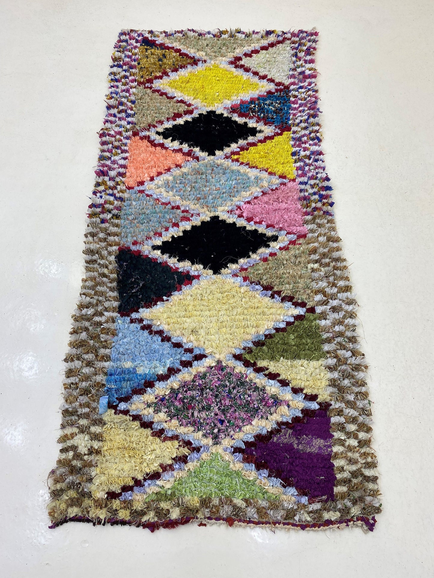 Diamond 3x7.5 Runner rug, Colorful Moroccan Rug Runner.
