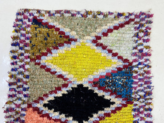 Diamond 3x7.5 Runner rug, Colorful Moroccan Rug Runner.