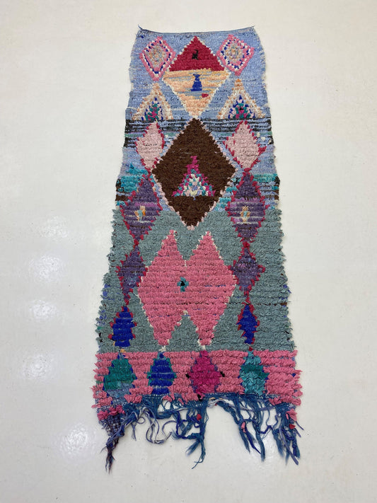 Tapis de couloir marocain 3x7, tapis vintage unique Boucherouite.