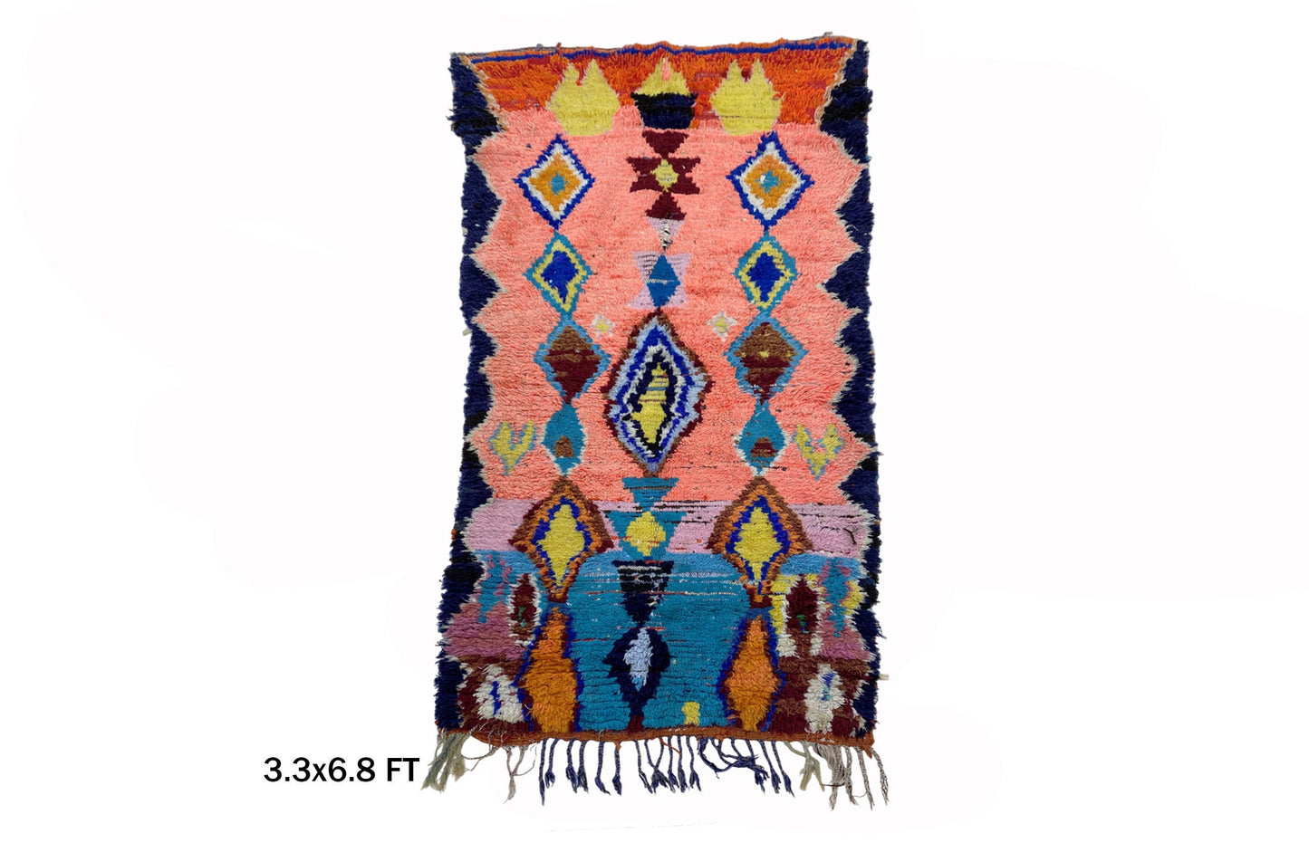 3x7 Moroccan Rug Runner, Vintage Decor Rug - Berber Diamond Rug.