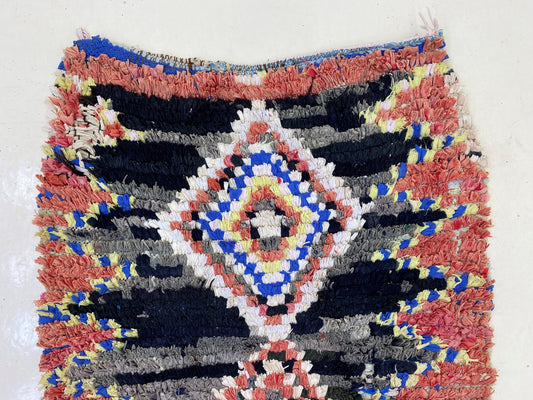 Long Colorful Moroccan Runner, Boucherouite Vintage 2x8 Runner.