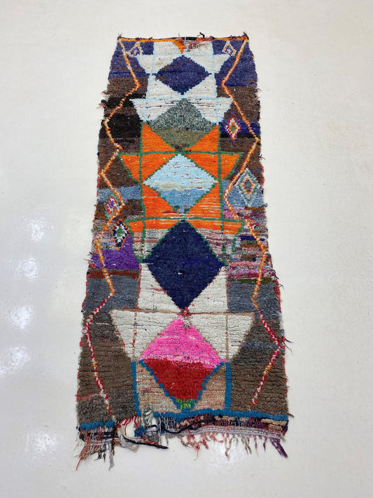 Colorful Vintage Moroccan runner rug 3x7.