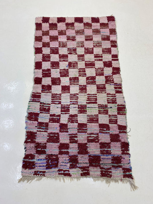 6x3 Checkered Moroccan Runner Rug, Vintage Berber Decor Rug.