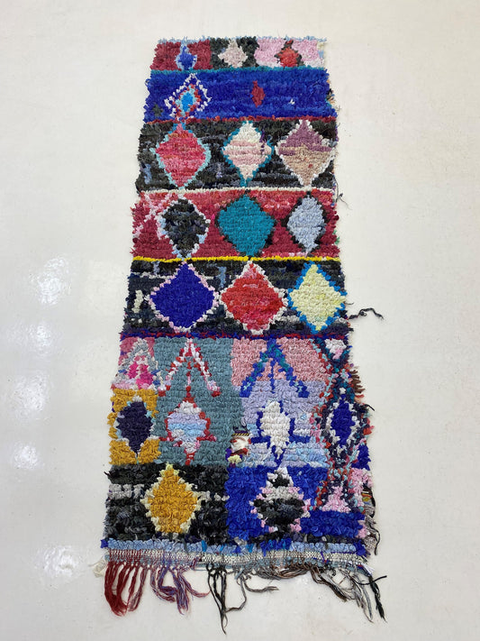 Tapis de couloir marocain Boucherouite 2x7, décoration vintage pour votre maison.