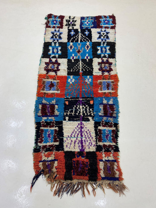 3x7 Unique Vintage Moroccan Runner Rug.