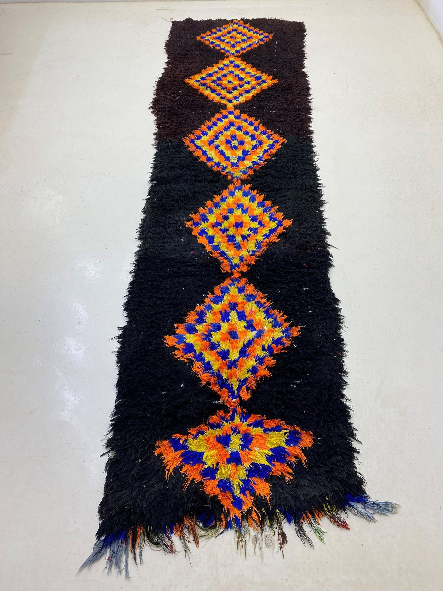 Tapis marocain à losanges 3x12, tapis berbère tissé étroit.