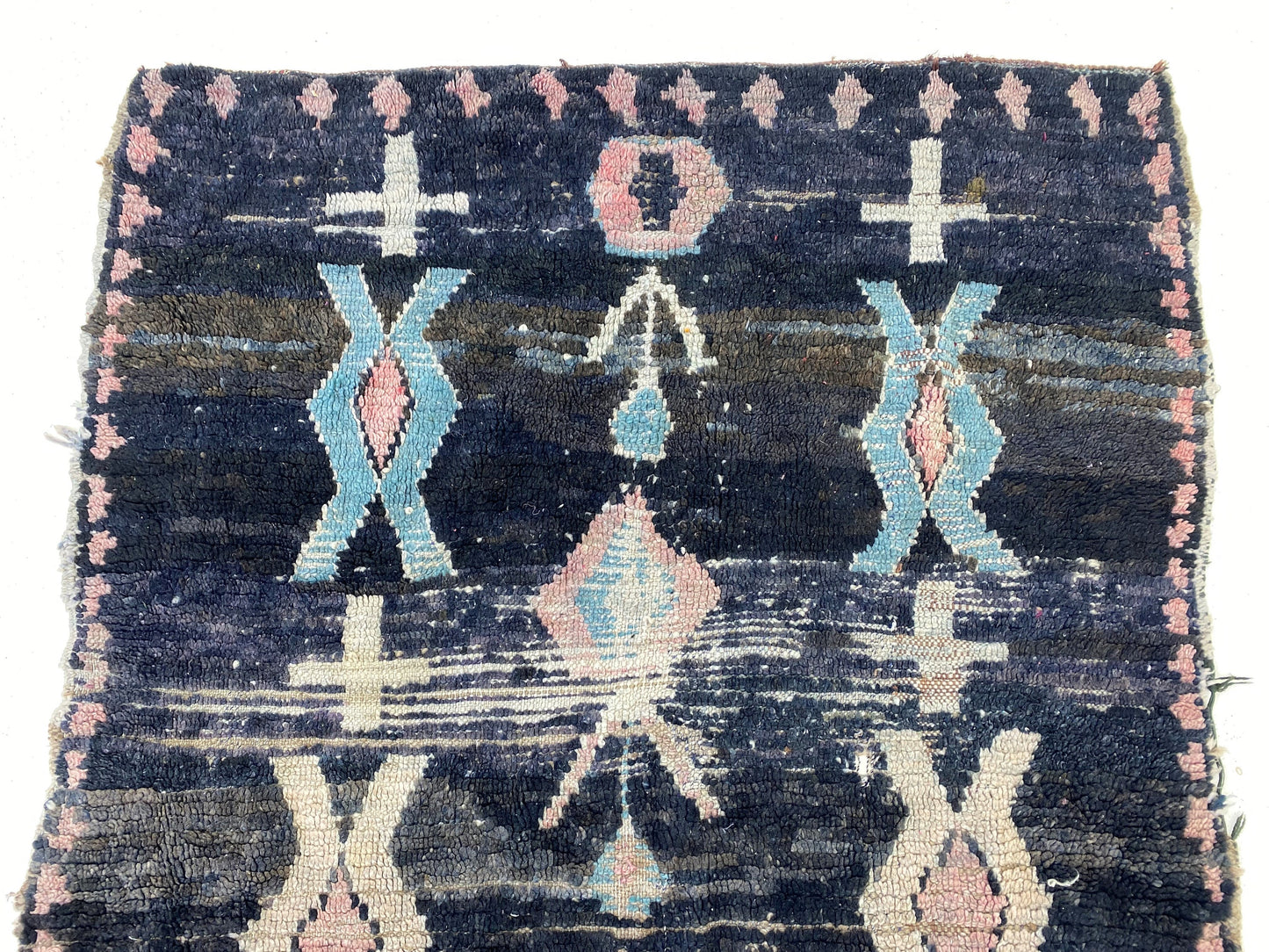 Moroccan Runner Rug, 4x12 Faded Vintage Wool Runner, Large Artistic Hallway Decor.