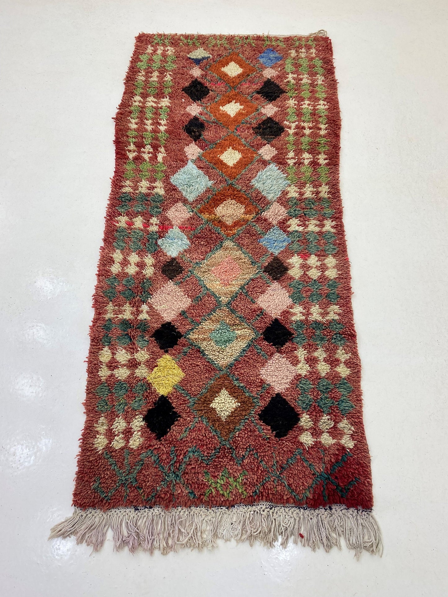 3x7.5 Vintage Berber Runner Rug, Colorful Moroccan Runner.