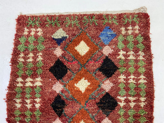 3x7.5 Vintage Berber Runner Rug, Colorful Moroccan Runner.