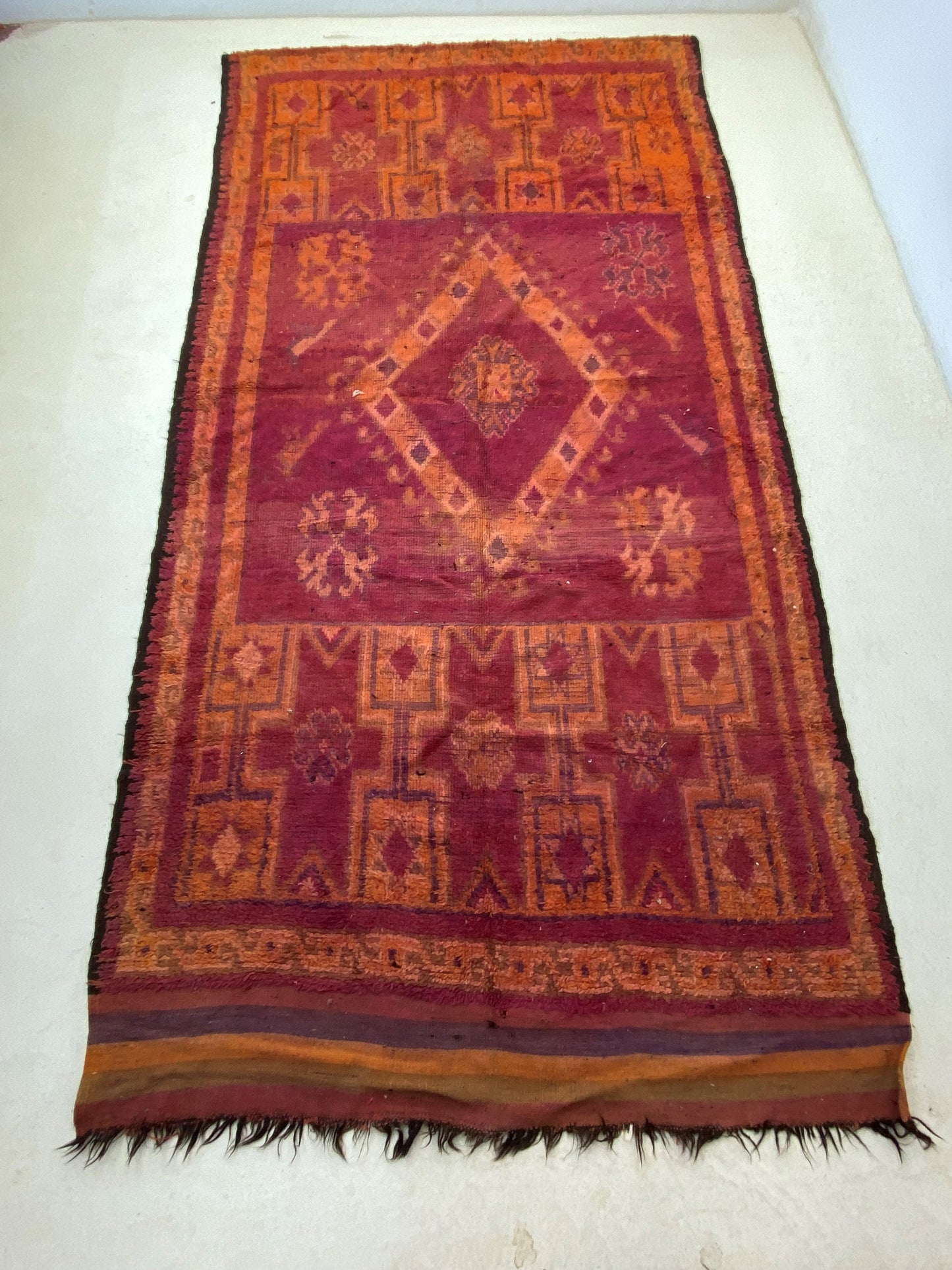 Vintage Moroccan Area Rug, 4x14 Diamond Pattern Rug, Berber Wool Home Decor .