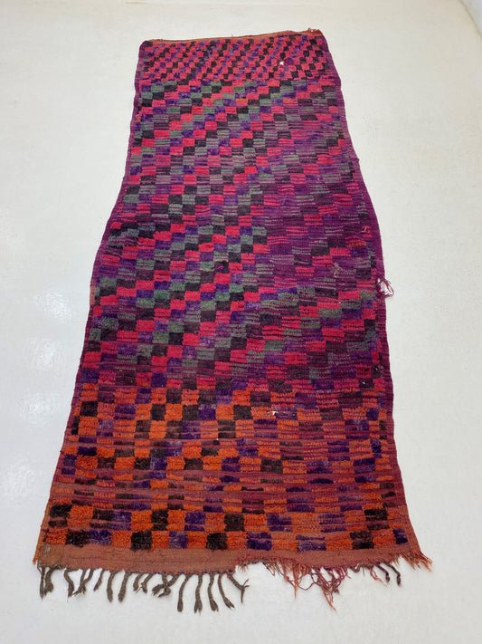 Tapis de couloir marocain vintage 4x9, tapis de décoration d'intérieur à carreaux.