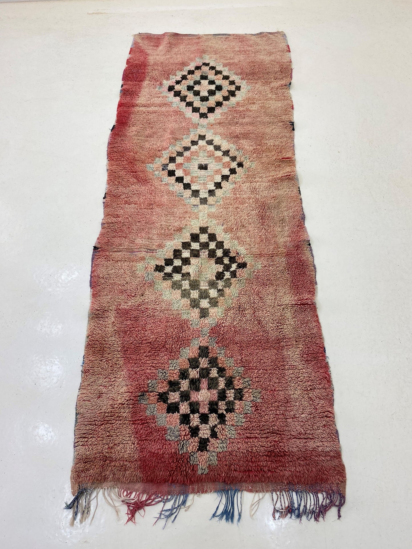 Tapis de couloir vintage Diamond 3x8, tapis de couloir marocain unique.